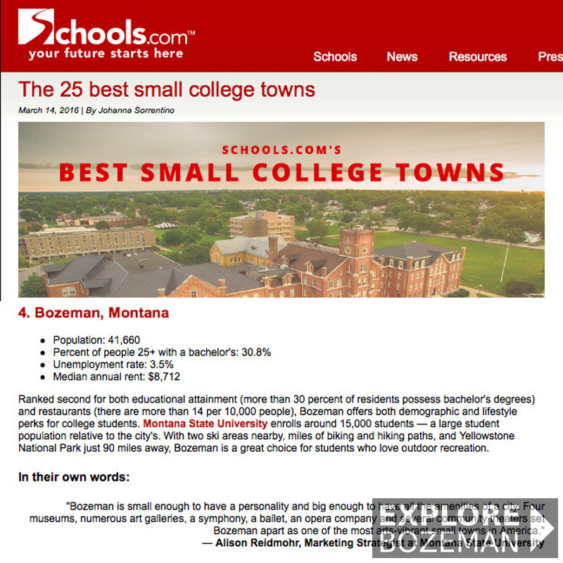 The 25 best small college towns - Bozeman, MT
